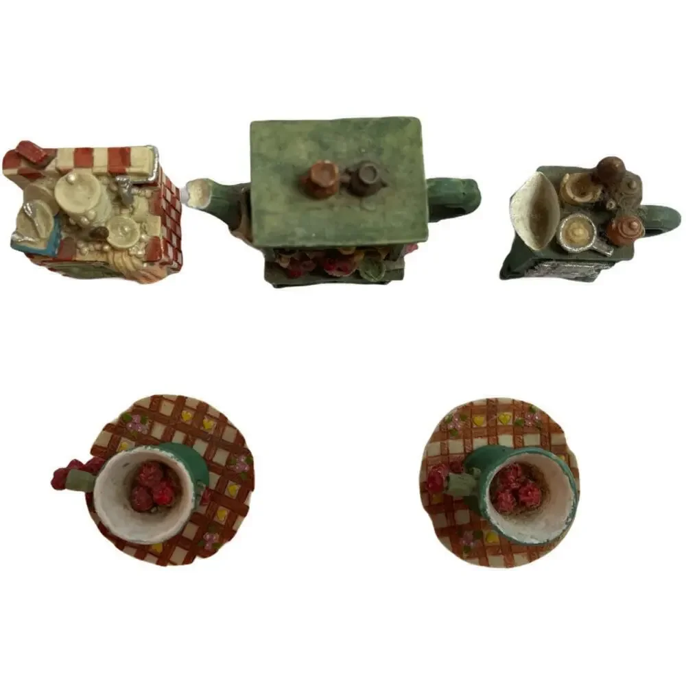 Vintage 7PC Dollhouse Ceramic Kitchen Accessories Cup & Saucer Tea Pot